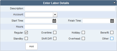 Labor Details Panel Fields