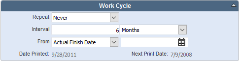 Work Cycle Panel Fields