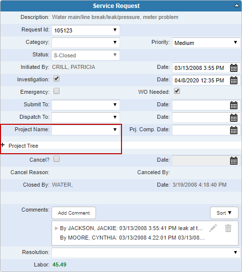 Service. Add Project Associate a Project to a Work Activity