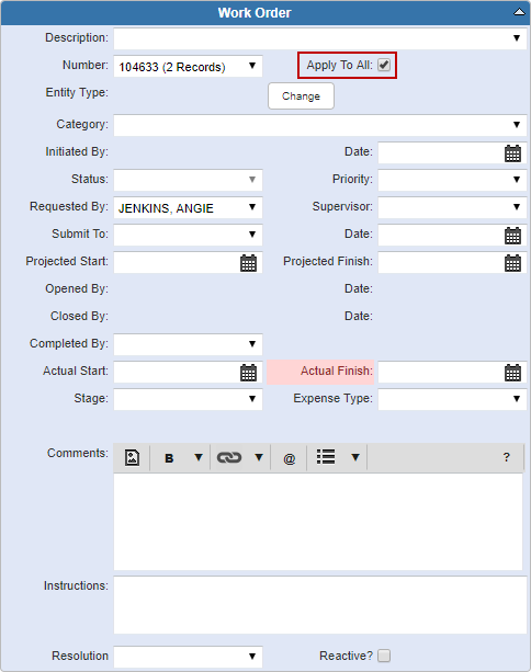 Modification Work Order Edit a Work Order