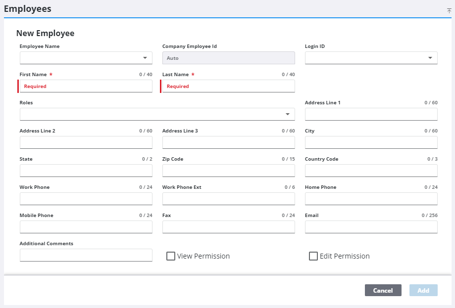Add Employee Windows Form Add a Contractor Employee
