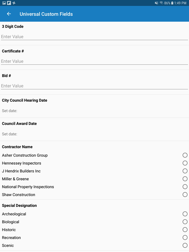 View or Edit Universal Custom Fields