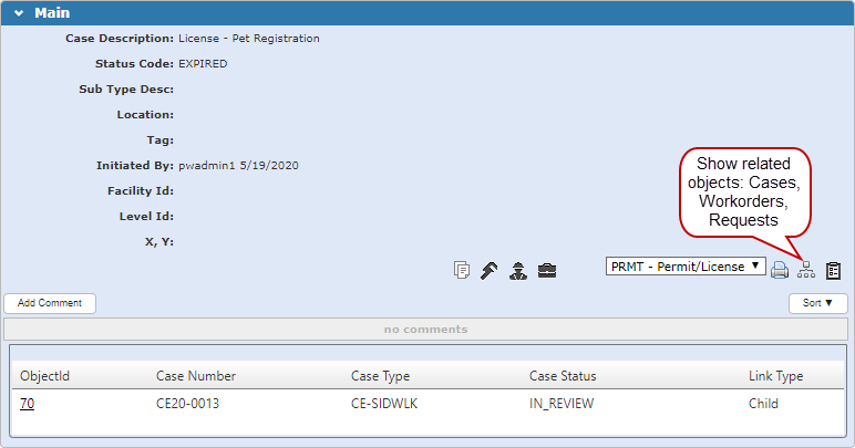 Show Related Objects, Cases, Workorders, Requests from Main Panel