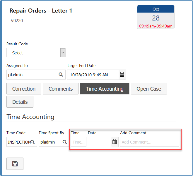 Task Manager Time Accounting Time, Date, and Add Comment