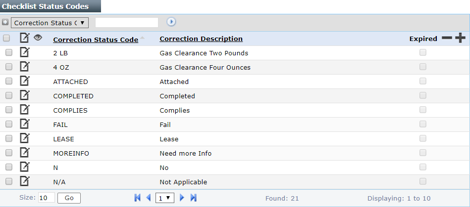 Checklist Status Codes