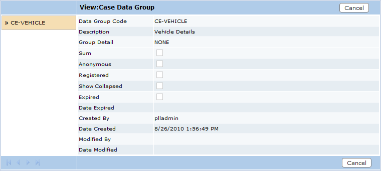 View a Case Data Group