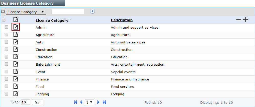 Edit a License Category