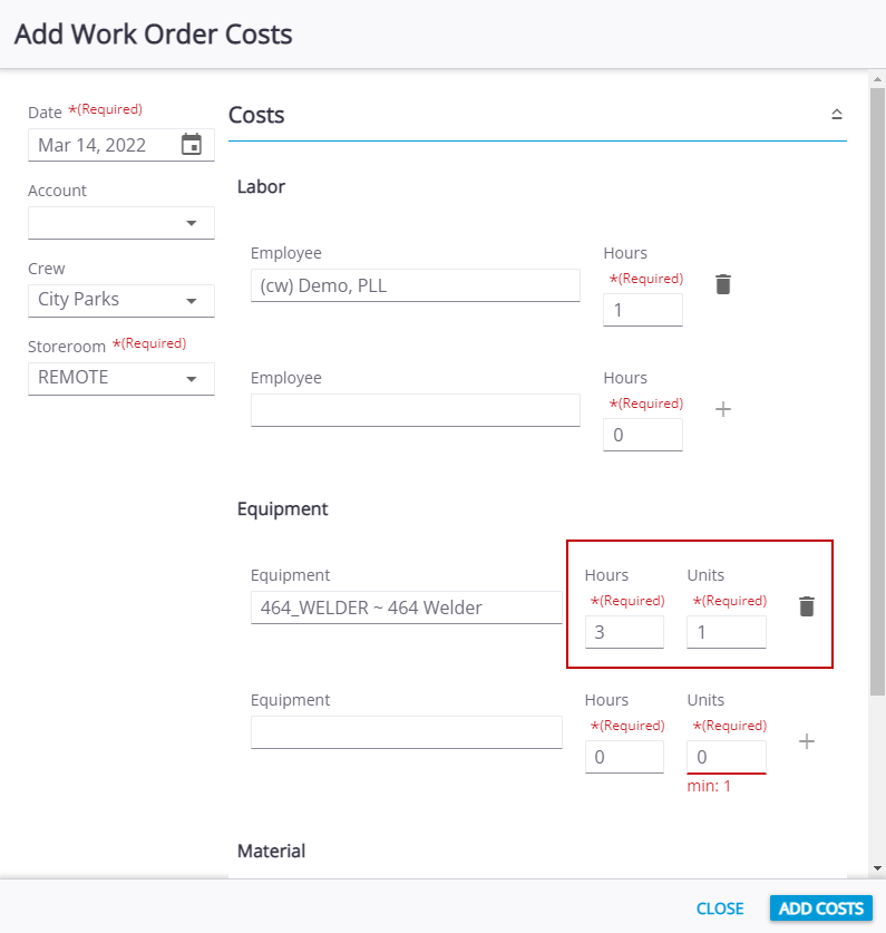 Add Work Order Costs