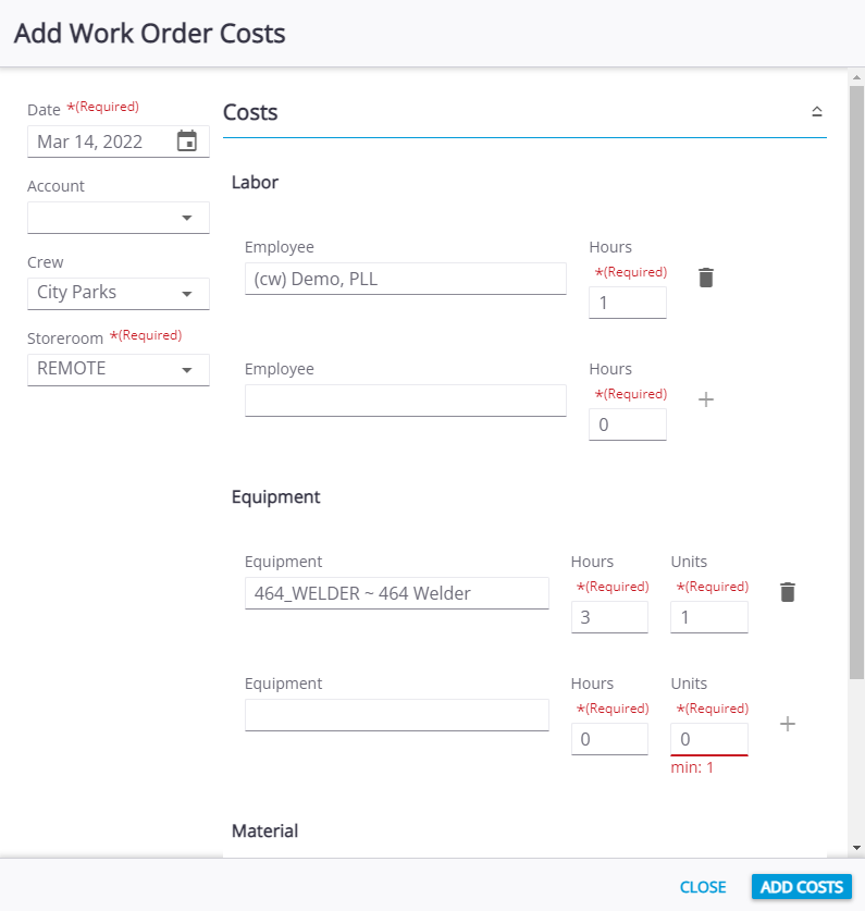 Add Work Order Costs