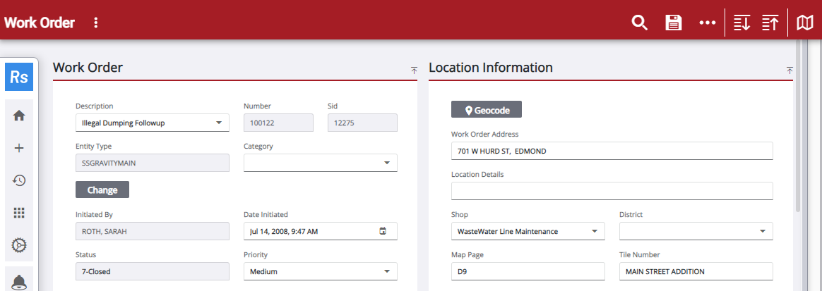 Navigate the Work Order Page