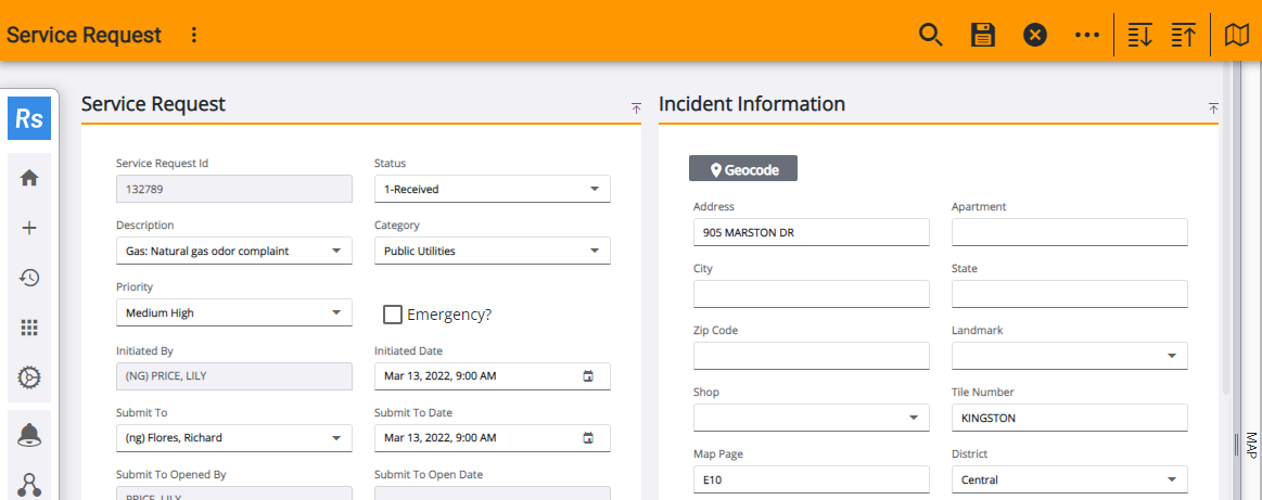 Navigate the Service Request Page