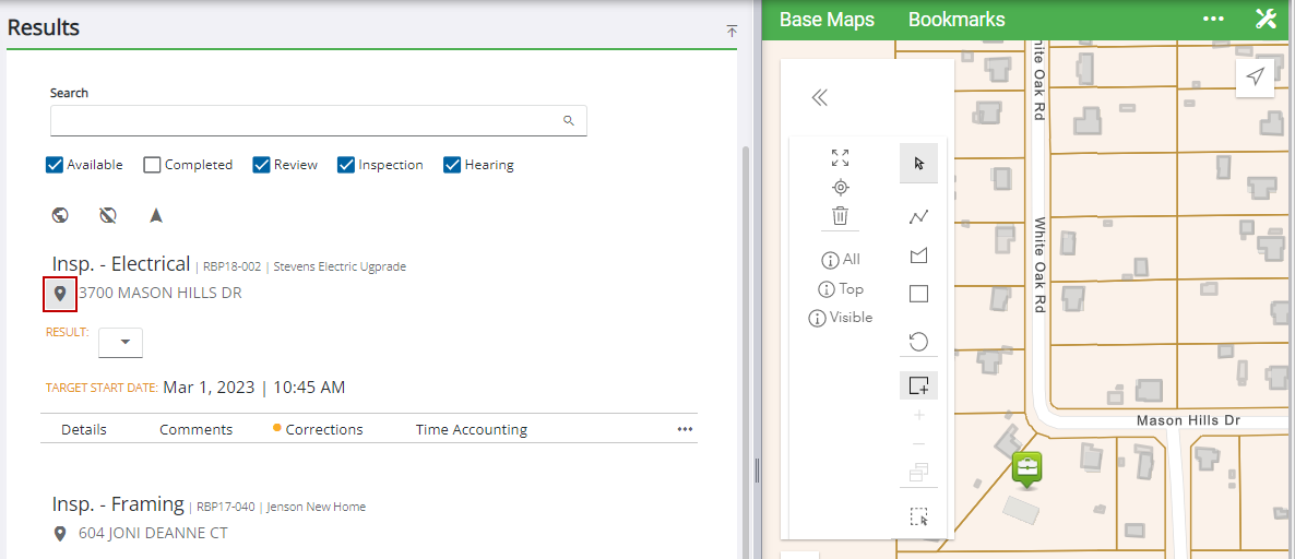 Image of Task Manager Results and map with Highlight on map highlighted