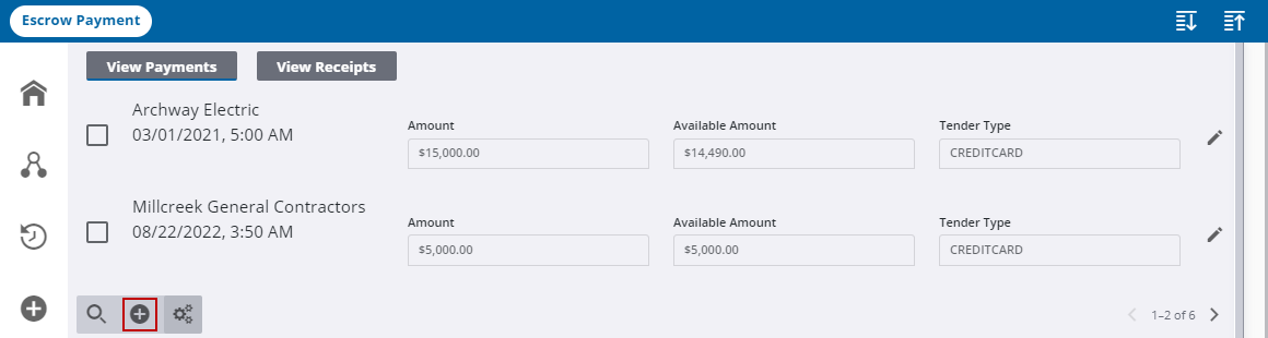 Image of Escrow Payment tool with Add record highlighted