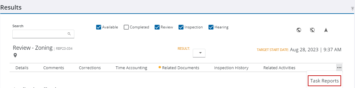 Image of Task Manager Results panel with Task Reports highlighted