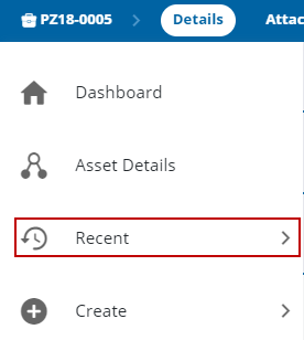 Image of the menu with Recent highlighted