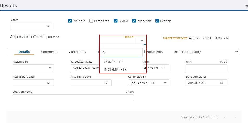 Image of Task Manager Results panel with Result highlighted and Details section open