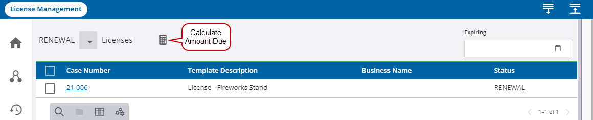 Image of License Management with Calculate Amount Due called out