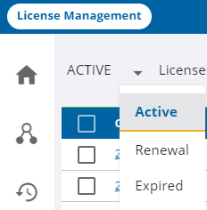 Image of License Management Select case status drop-down