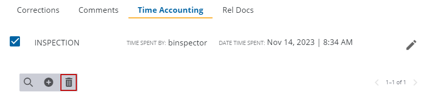 Image of Edit Task panel with Time Accounting open and Delete selected records highlighted