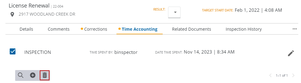 Image of Task Manager Results panel with Time Accounting open and Delete selected records highlighted