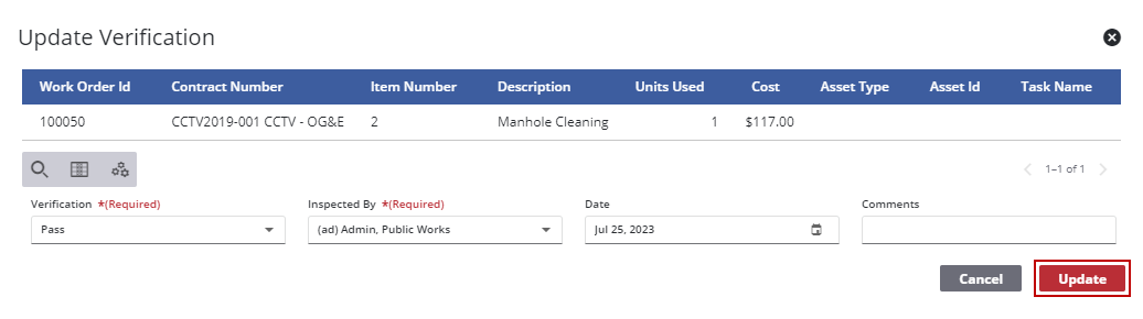 Update Verification of a Line Item