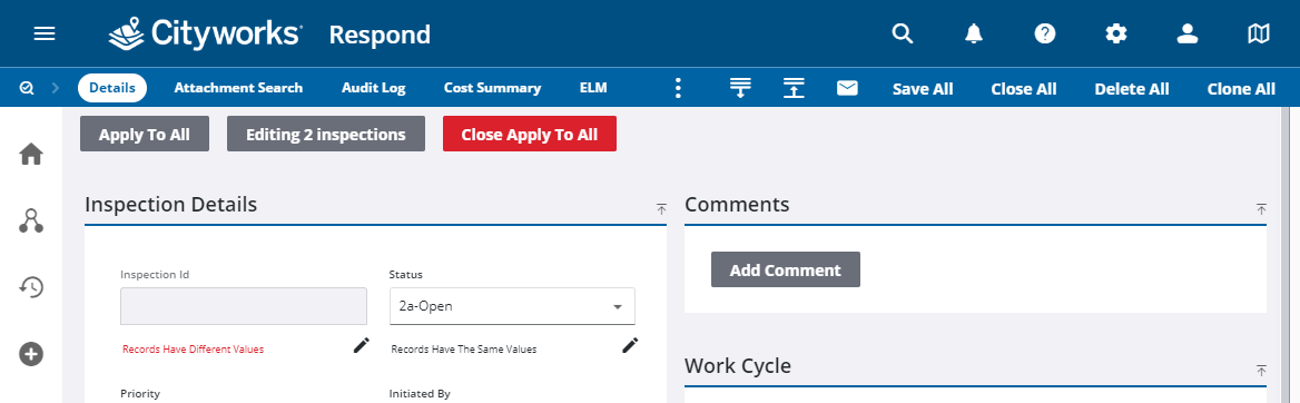 Select Inspection Edit Multiple Inspections