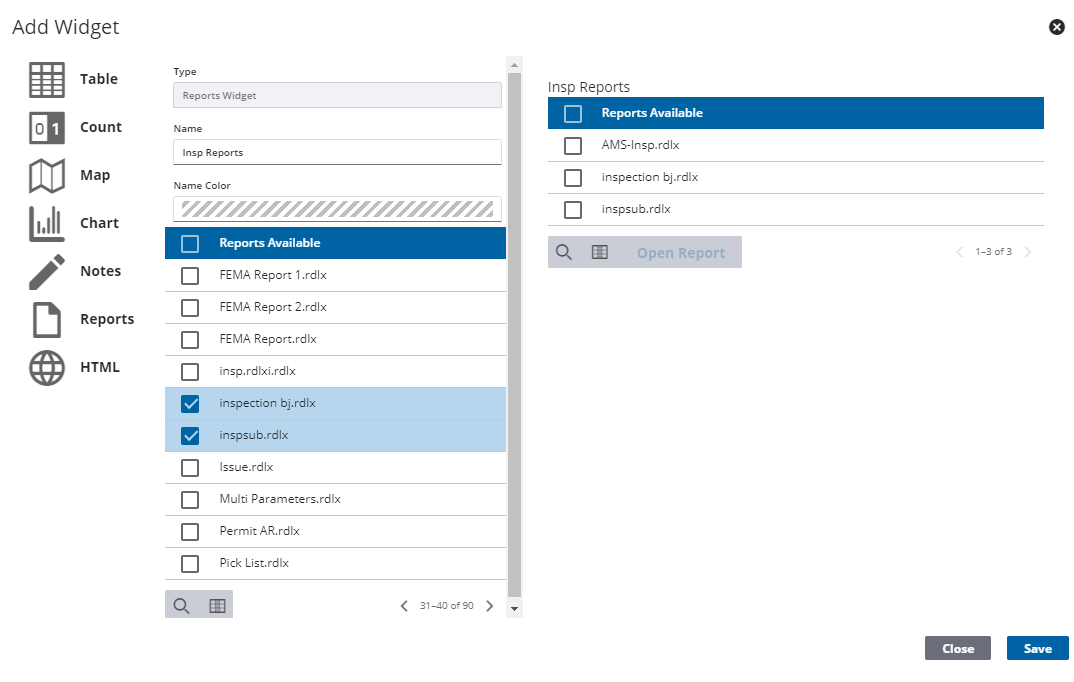 Add a Reports Widget