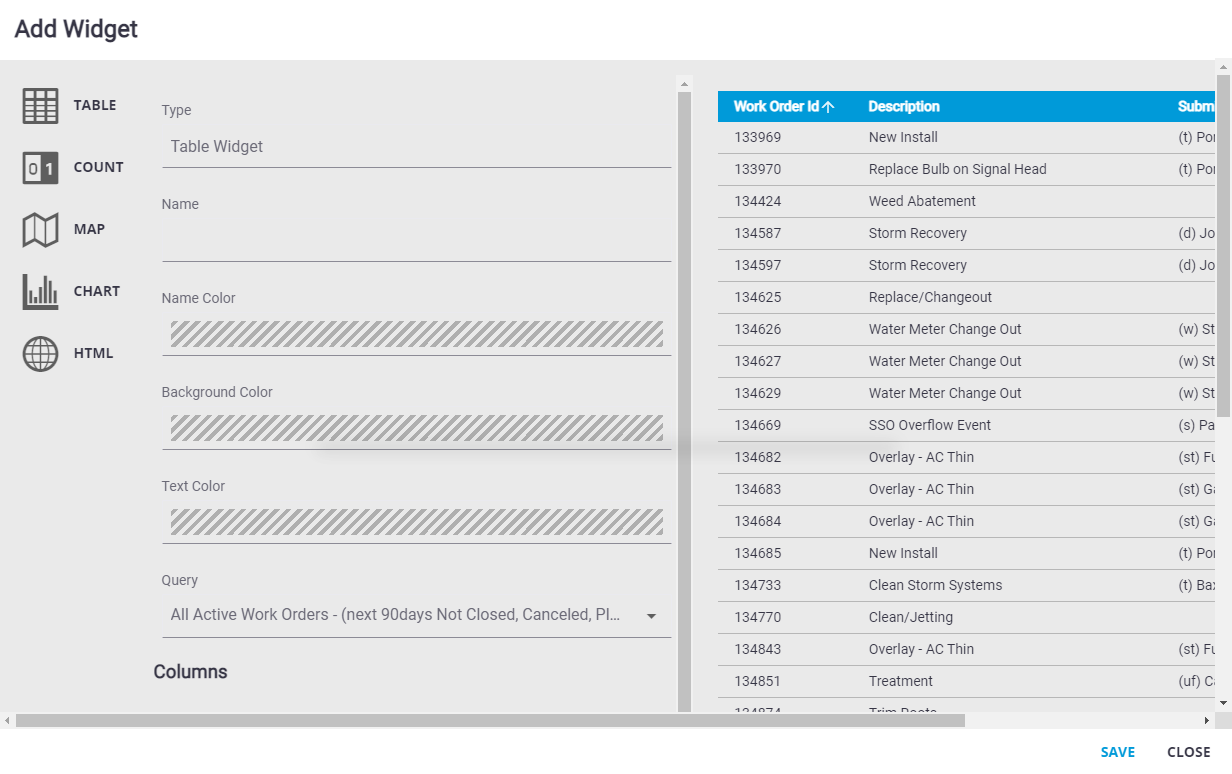 Add a Table Widget