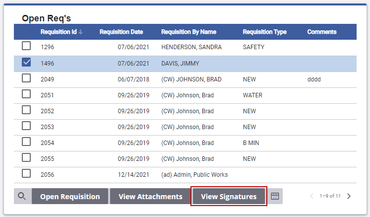 Capture a Signature on an Existing Requisition