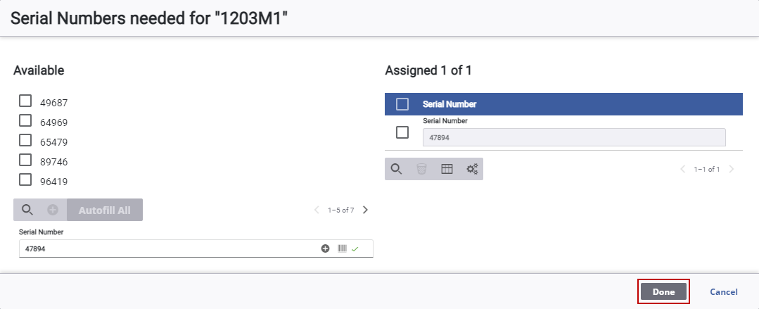 Transfer Serialized Material
