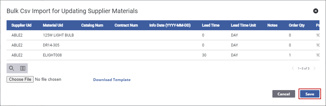 Update Supplier Material in Bulk