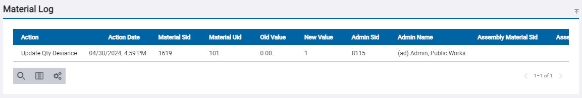 View the Material Log