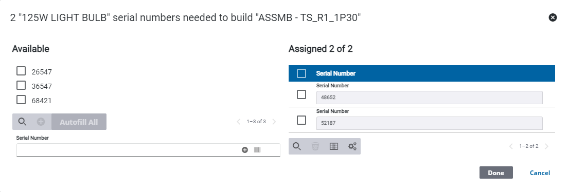 Receive an Assembly with Serialized Material