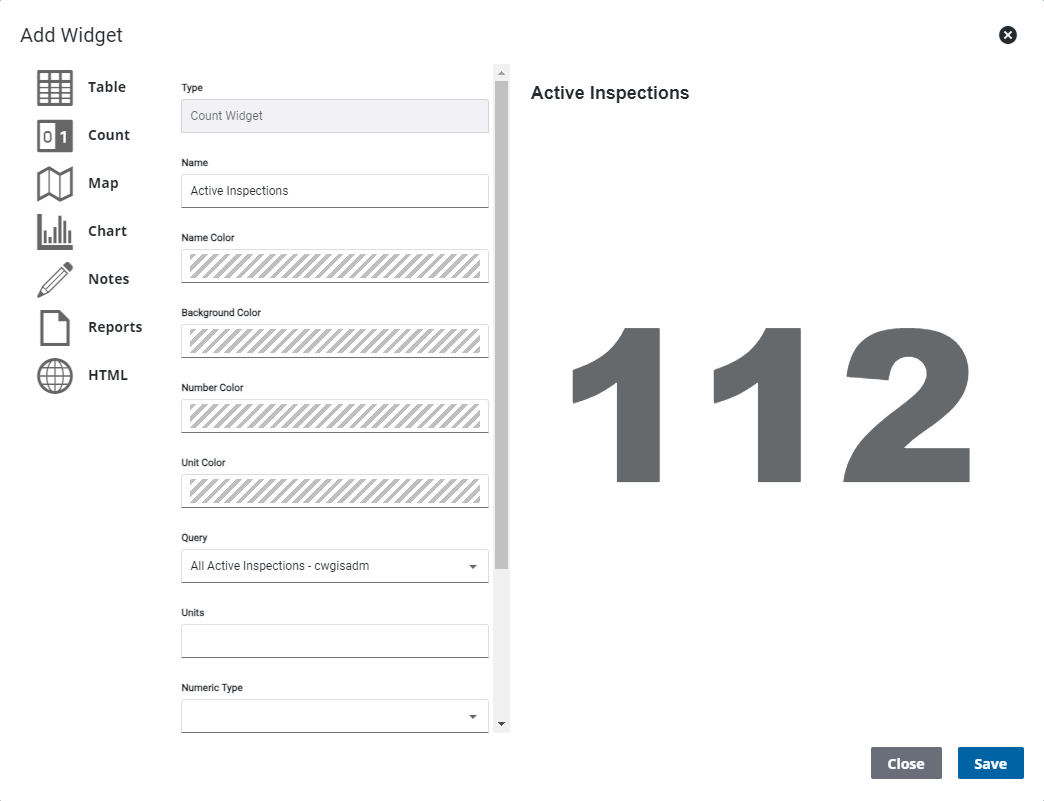 Add a Count Widget