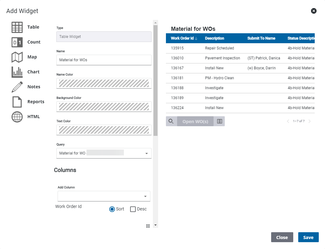 Add a Table Widget