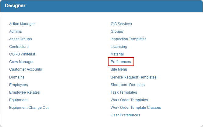 Preferences option under Designer's General menu.