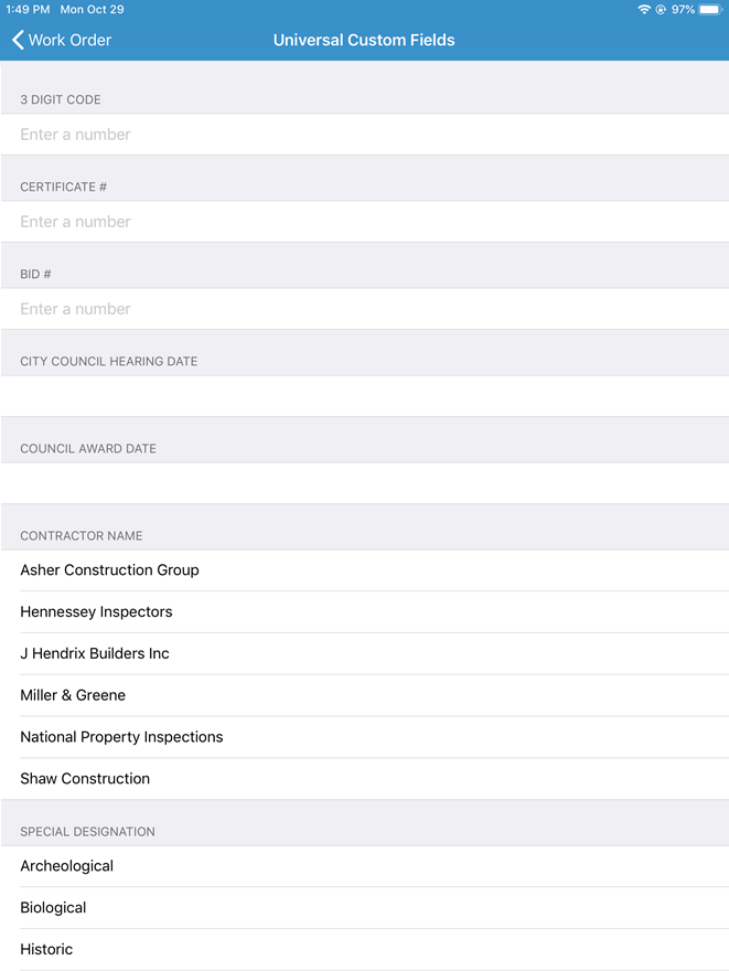 View or Edit Universal Custom Fields