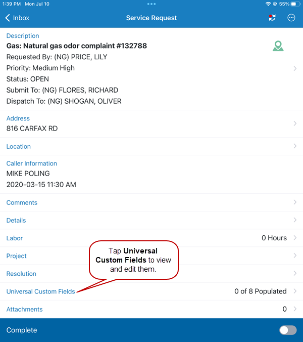 View or Edit Universal Custom Fields