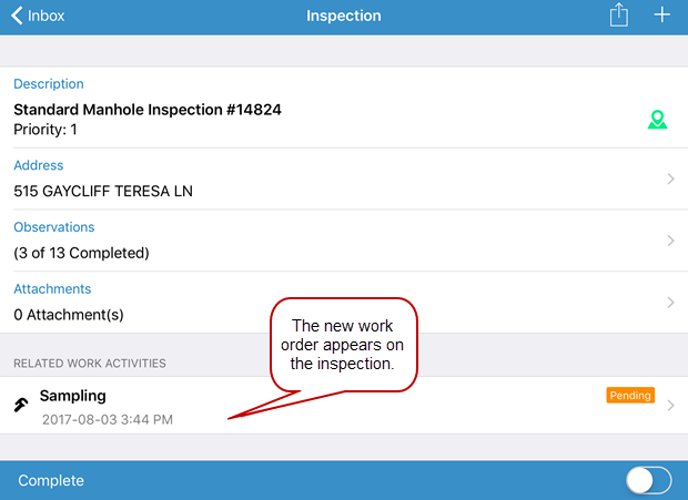 Create a Work Order from an Inspection