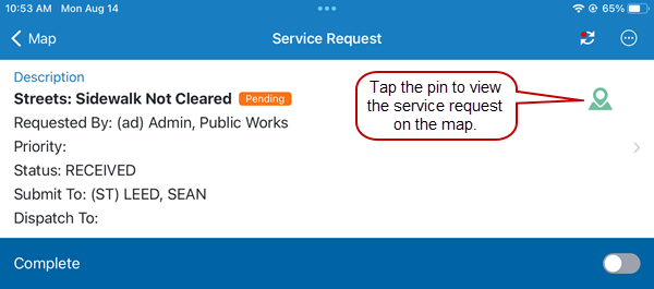 Locate a Service Request on the Map